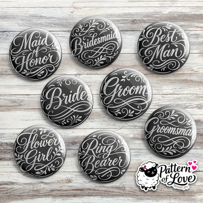 Chalkboard Style Bridal Party Pins